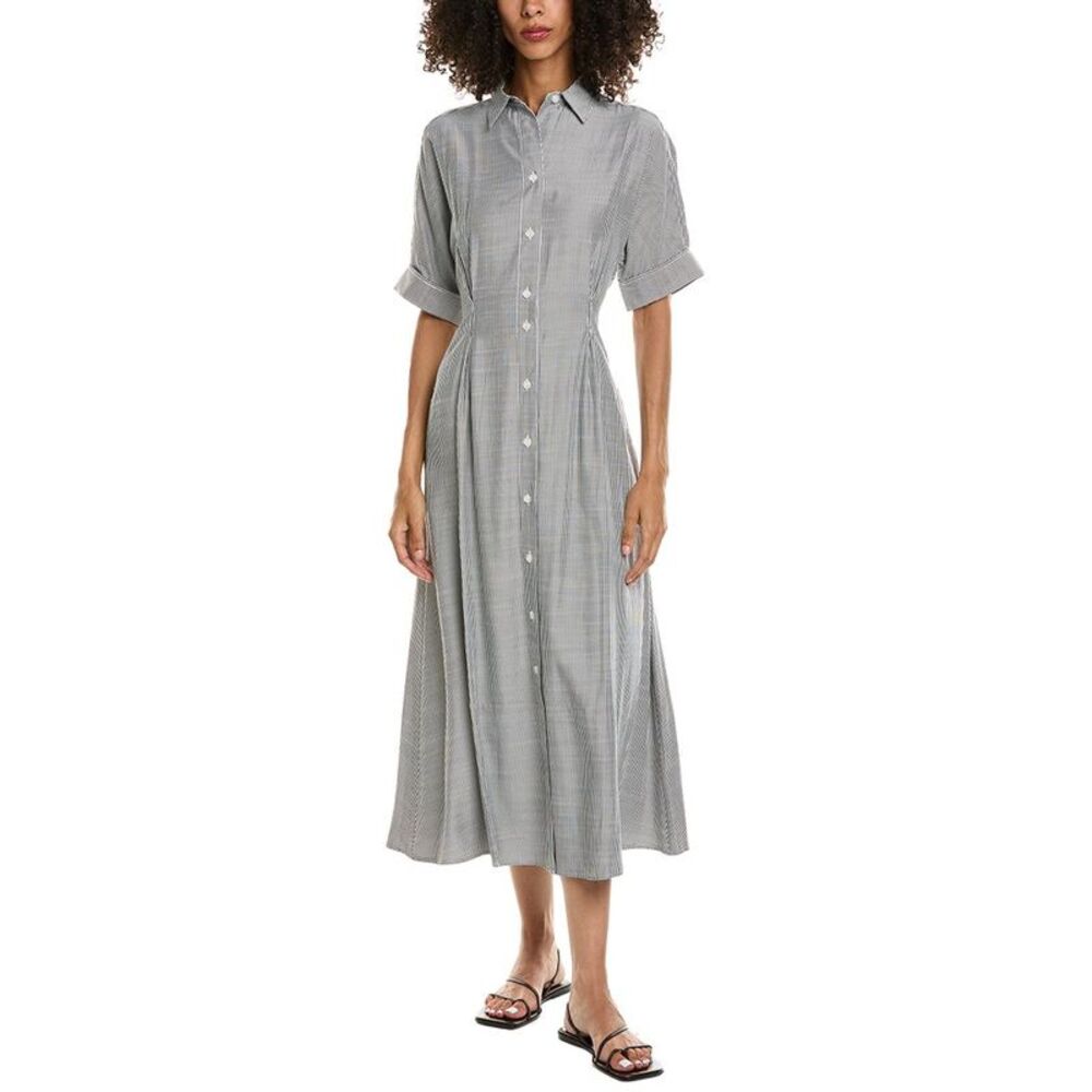Max Studio Womens  Elbow Sleeve Front Pleat Shirtdress, White